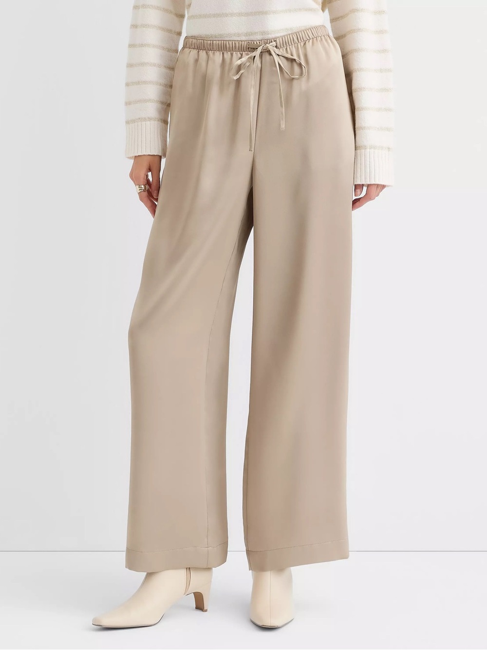LOFT Sawyer Satin Pull on Pants in Cobblestone